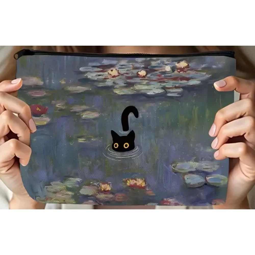 Travel Makeup Bag Black Cat Monet Water Lilly Cosmetic Bags Art‎ NWT